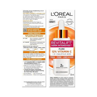 L'oreal Paris, Revitalift Derm Intensives 12% Pure Vitamin C Face Serum, 30 Ml