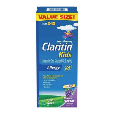 Claritin, Kids Non Drowsy Allergy Syrup Grape Flavour, 240 Ml