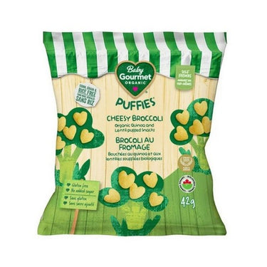 Cheesy Broccoli Flavourred Organic Quinoa Puffed Snacks Puffies 42 Grams (Case Of 6) by Baby Gourmet
