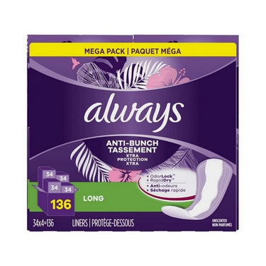 Anti Bunch Xtra Protection Daily Liners 136 Count by Always