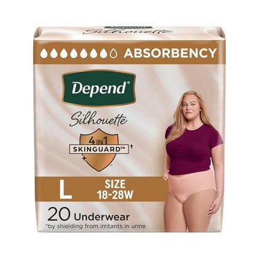Silhouette Adult Diapers Underwear For Women Large Pink 20 Count (Case Of 2) by Depend