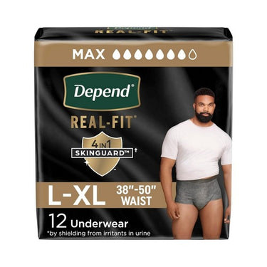Real Fit Incontinence Disposable Underwear For Men Grey Large To Extra Large 12 Count (Case Of 2) by Depend