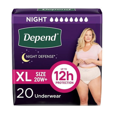 Night Defense Incontinence Underwear Extra Large Blush 20 Count (Case Of 2) by Depend