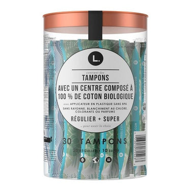 Organic Cotton Regular Super Tampons 30 Count by L. Products