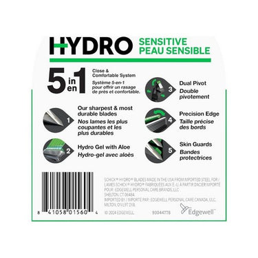 Schick, Hydro 5 Sensitive Skin Men's Razor Refills, 4 Count